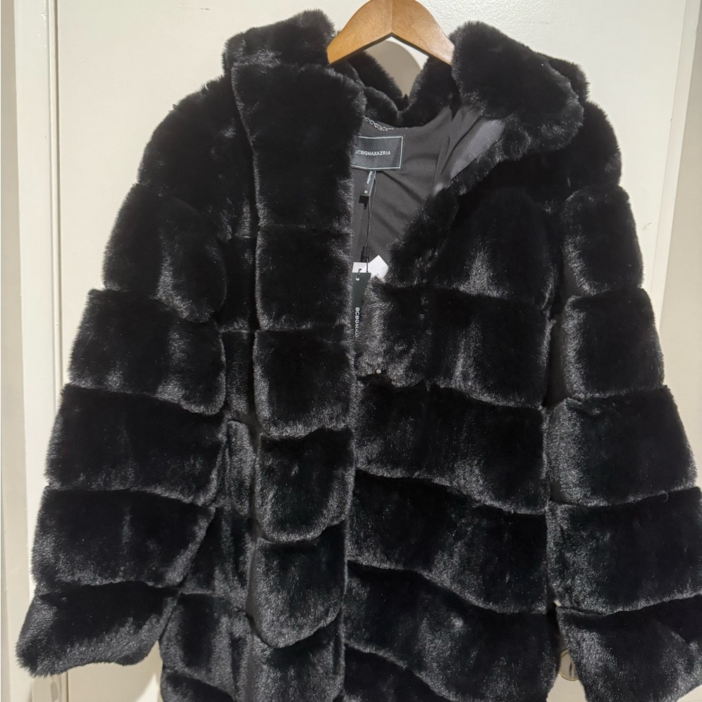 BCBG Max Azria Faux Fur Hooded Coat